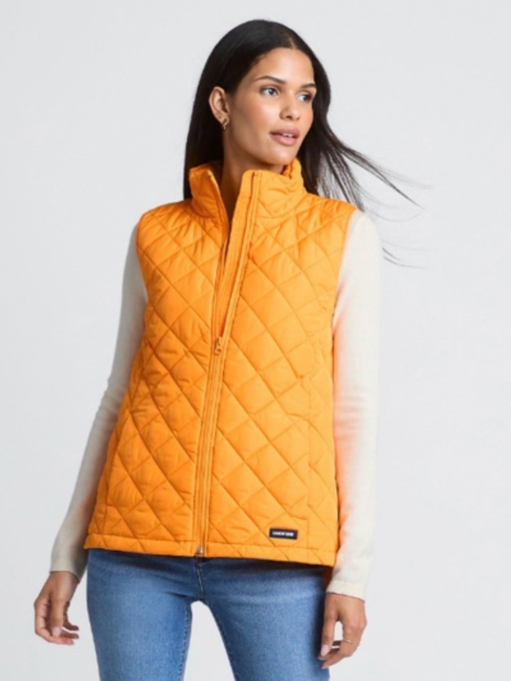 Ladies L Lands' End Women's FeatherFree Insulated Vest Yellow Zips Lined Pockets
